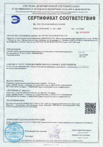 Сертификат соответствия ТУ (регион производства – Воронеж)